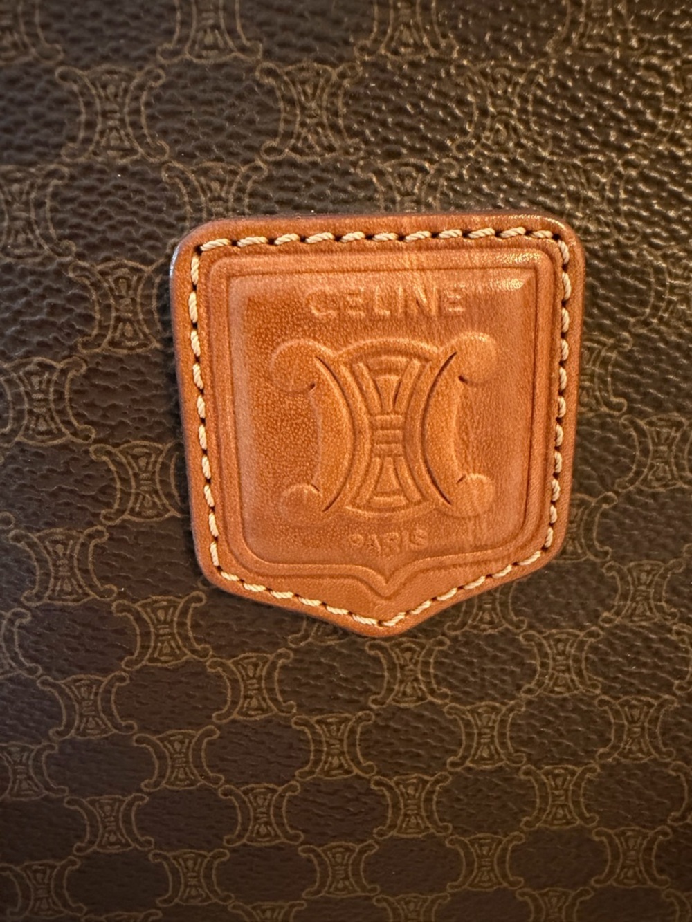 Celine Boston Brown Monogram Tote with Tan Leather Patch - Picture 4 of 14
